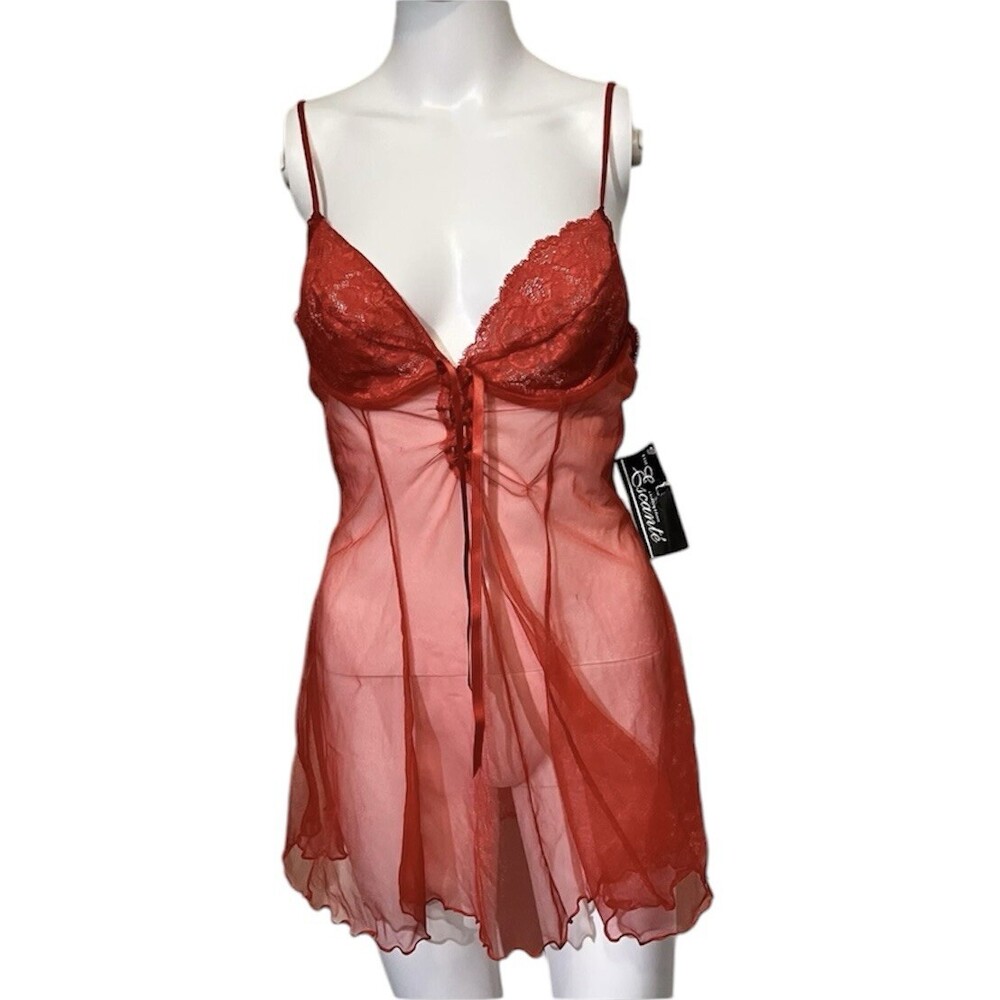 Vintage Escante 80s Tank Top Lingerie Red Sleep Lace Babydoll Nightie Sleep